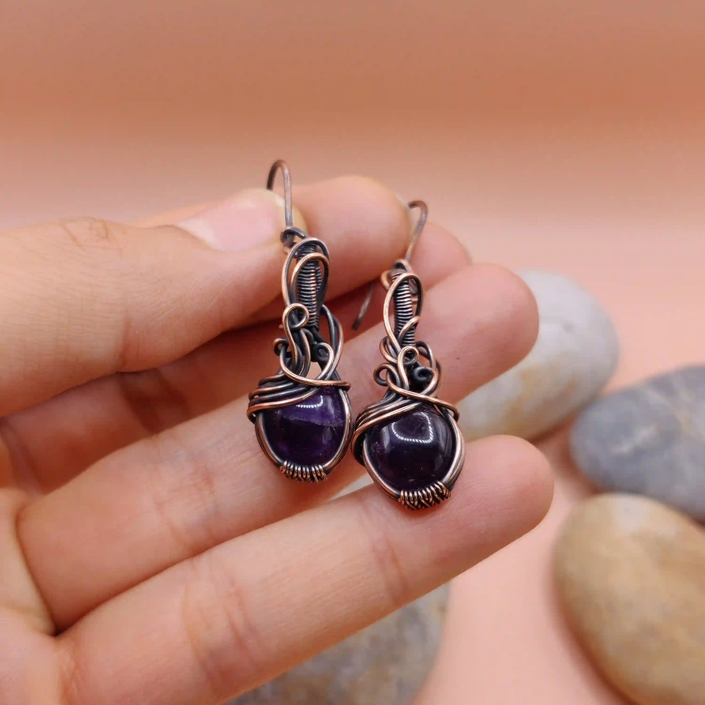 Tanvi - Amethyst Earrings In Copper 004 SA1 By Sanguine Aura Handcrafted Jewellery