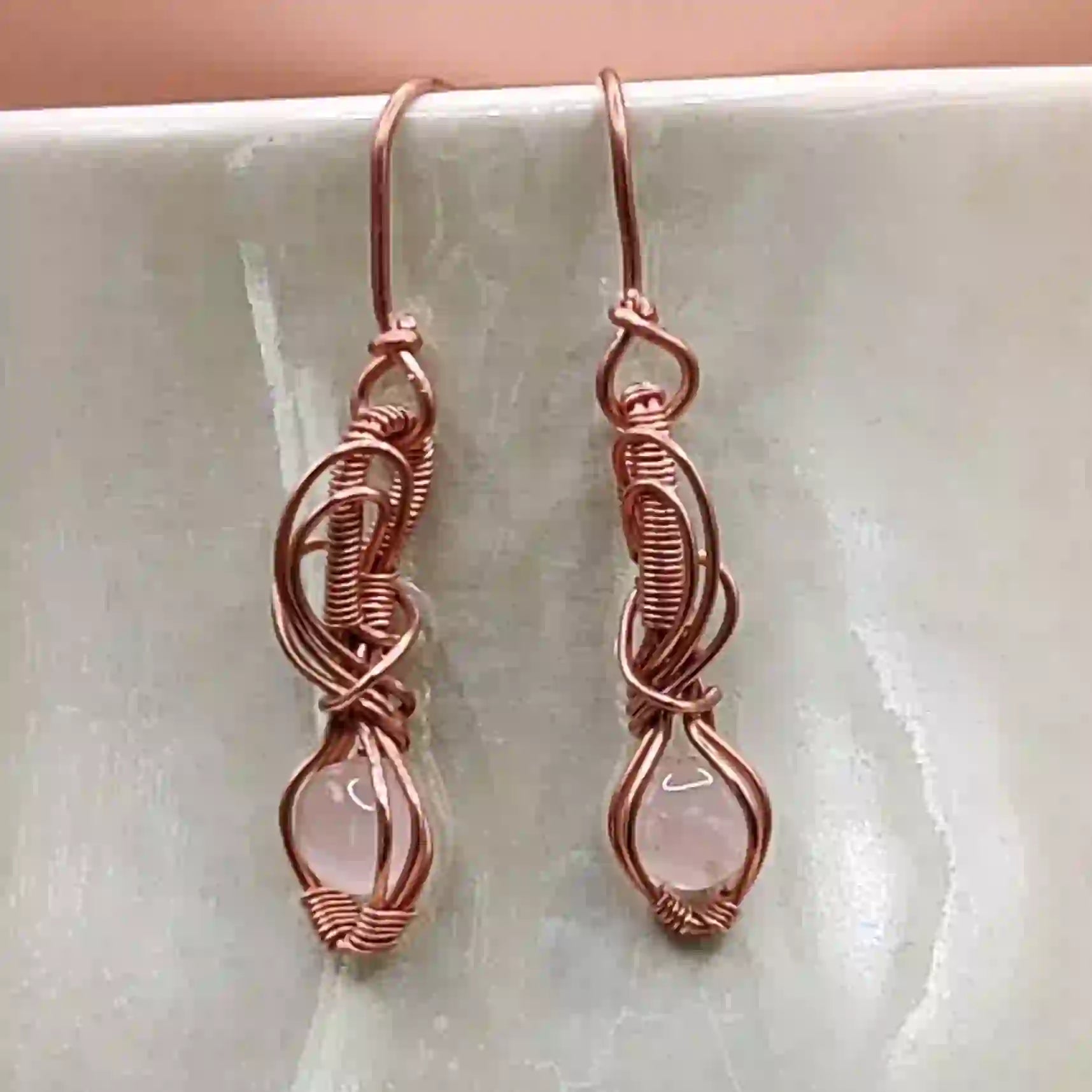 Tanvi_Rose_Quartz_Copper_Earrings_SA2 By Sanguine Aura Handcrafted Jewellery