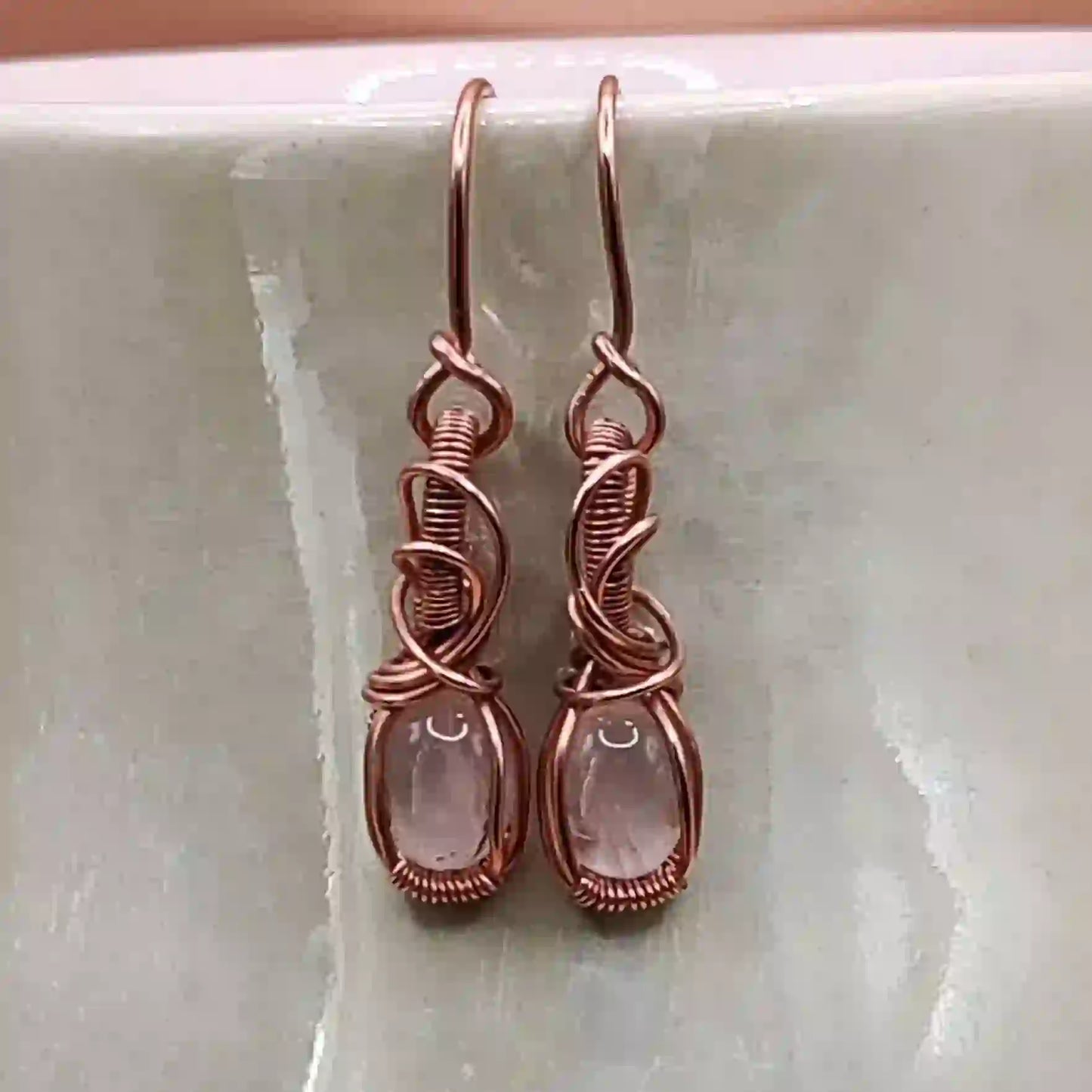 Tanvi_Rose_Quartz_Copper_Earrings_SA3 By Sanguine Aura Handcrafted Jewellery