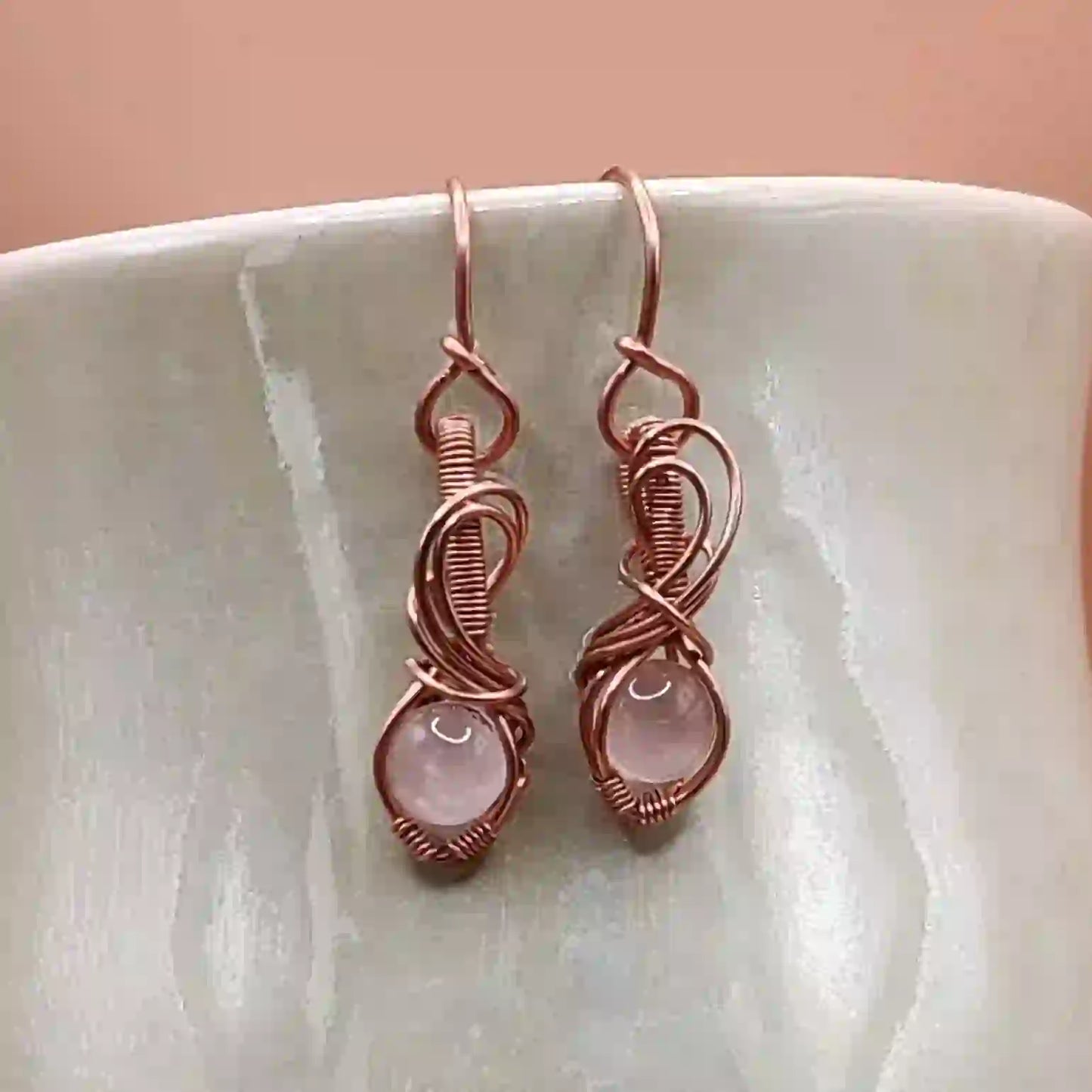 Tanvi_Rose_Quartz_Copper_Earrings_SA4 By Sanguine Aura Handcrafted Jewellery