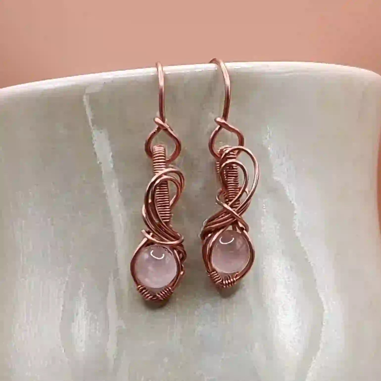 Tanvi_Rose_Quartz_Copper_Earrings_SA4 By Sanguine Aura Handcrafted Jewellery