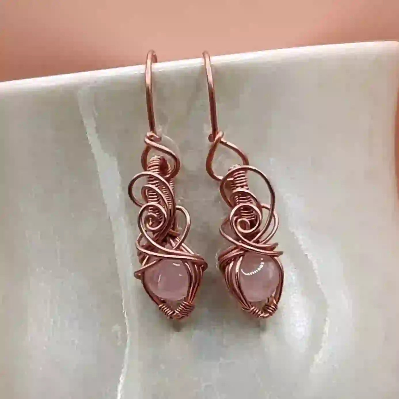 Tanvi_Rose_Quartz_Copper_Earrings_SA5 By Sanguine Aura Handcrafted Jewellery
