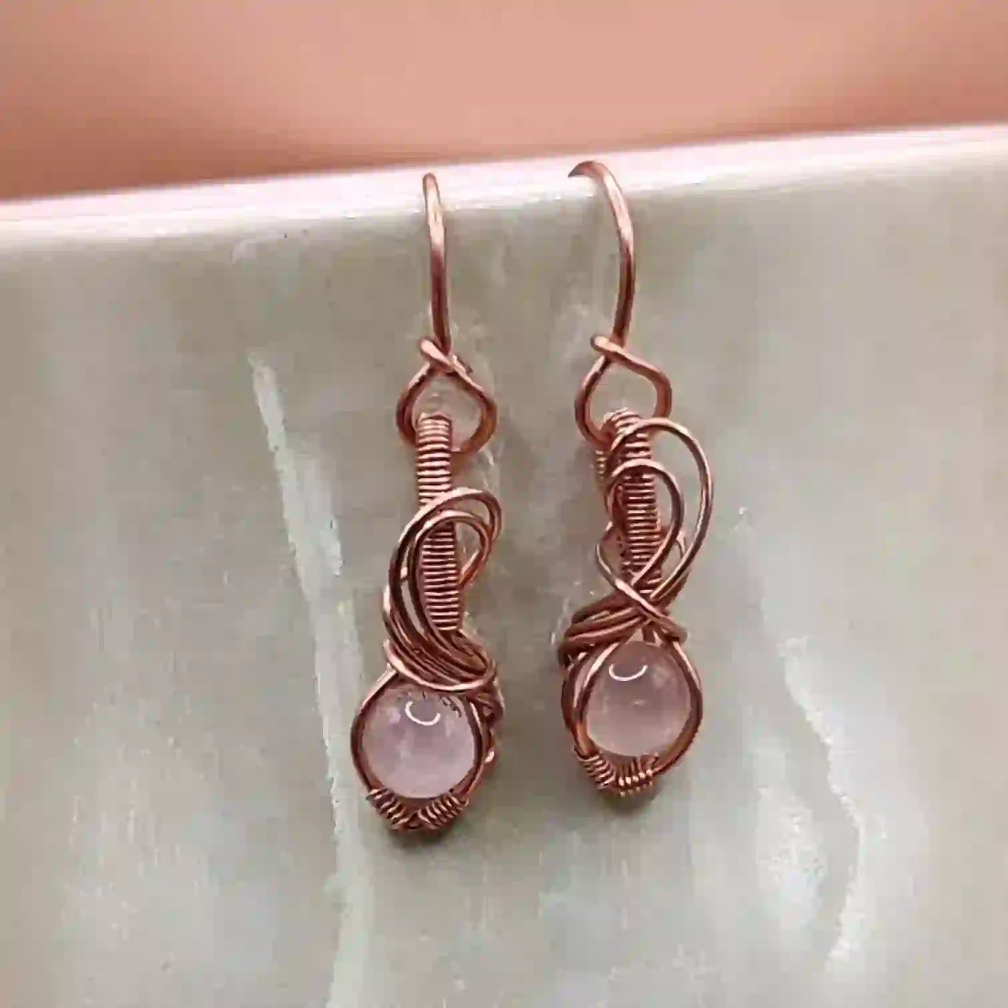 Tanvi_Rose_Quartz_Copper_Earrings_SA6 By Sanguine Aura Handcrafted Jewellery