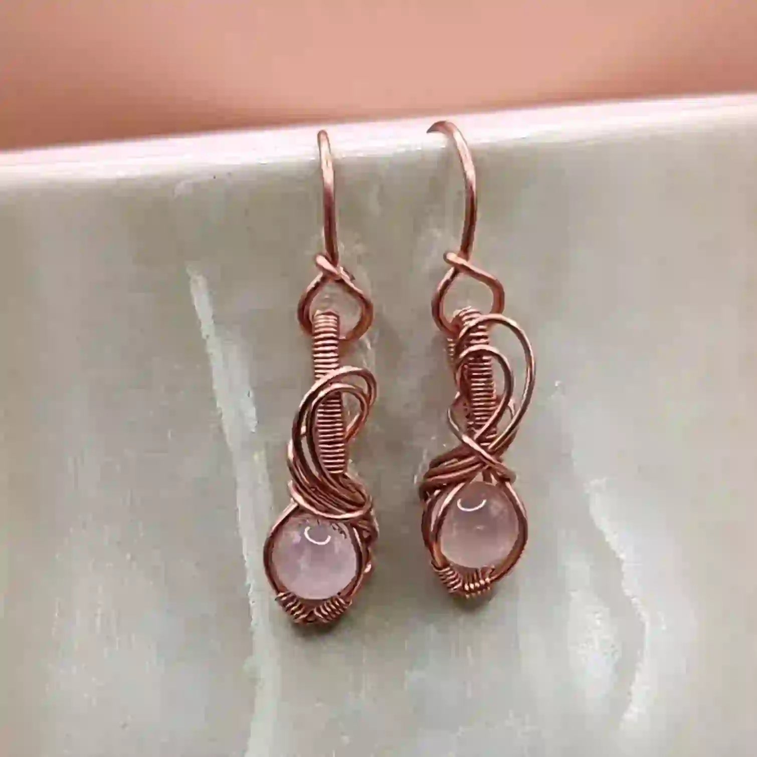 Tanvi_Rose_Quartz_Copper_Earrings_SA6 By Sanguine Aura Handcrafted Jewellery