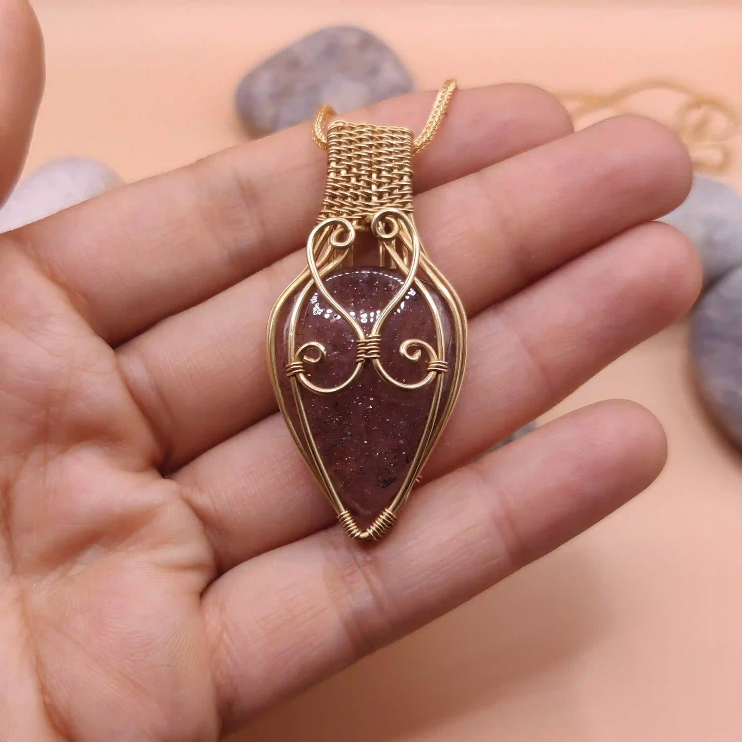 Trisha - Strawberry Quartz Necklace 002 SA2 By Sanguine Aura Handcrafted Jewellery