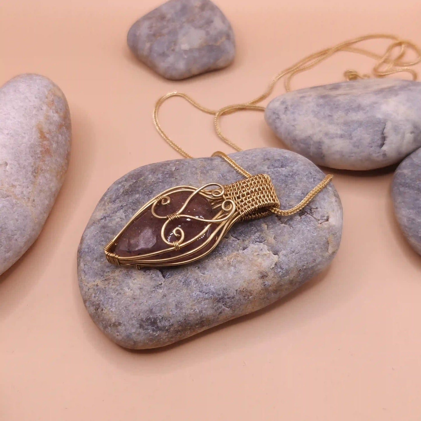 Trisha - Strawberry Quartz Necklace 002 SA3 By Sanguine Aura Handcrafted Jewellery