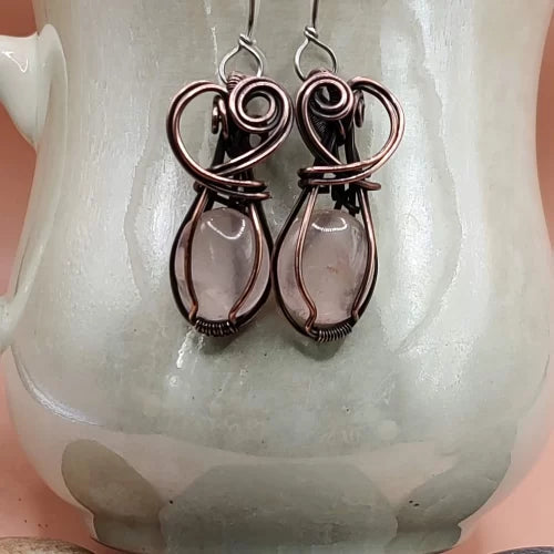 Vritika Rose Quartz Earrings By Sanguine Aura Handcrafted Jewellery