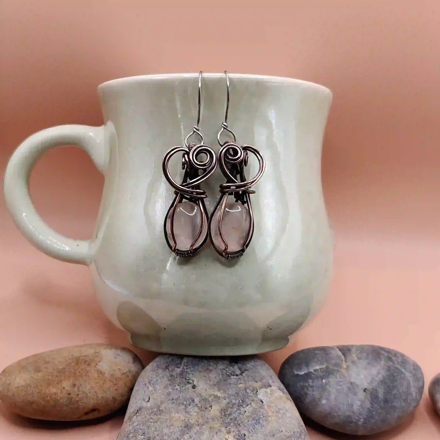 Vritika Rose Quartz Earrings By Sanguine Aura Handcrafted Jewellery