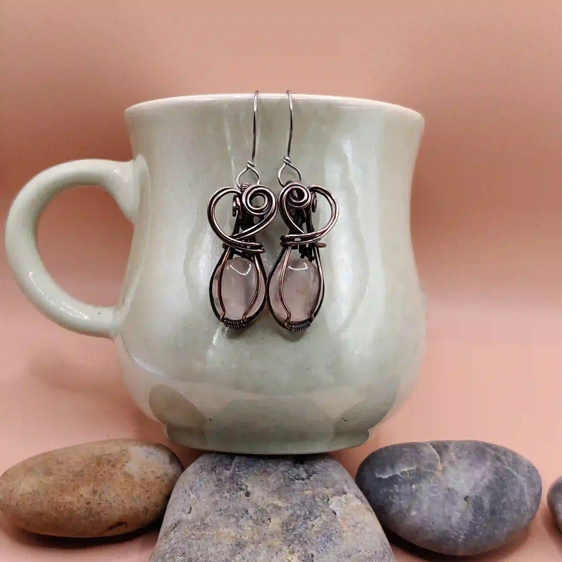 Vritika Rose Quartz Earrings By Sanguine Aura Handcrafted Jewellery