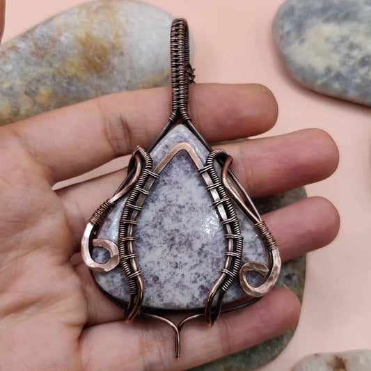 Veena Lepidolite necklace in copper 002 available at sanguine aura handcrafted jewellery, Pune, Maharashtra, India
