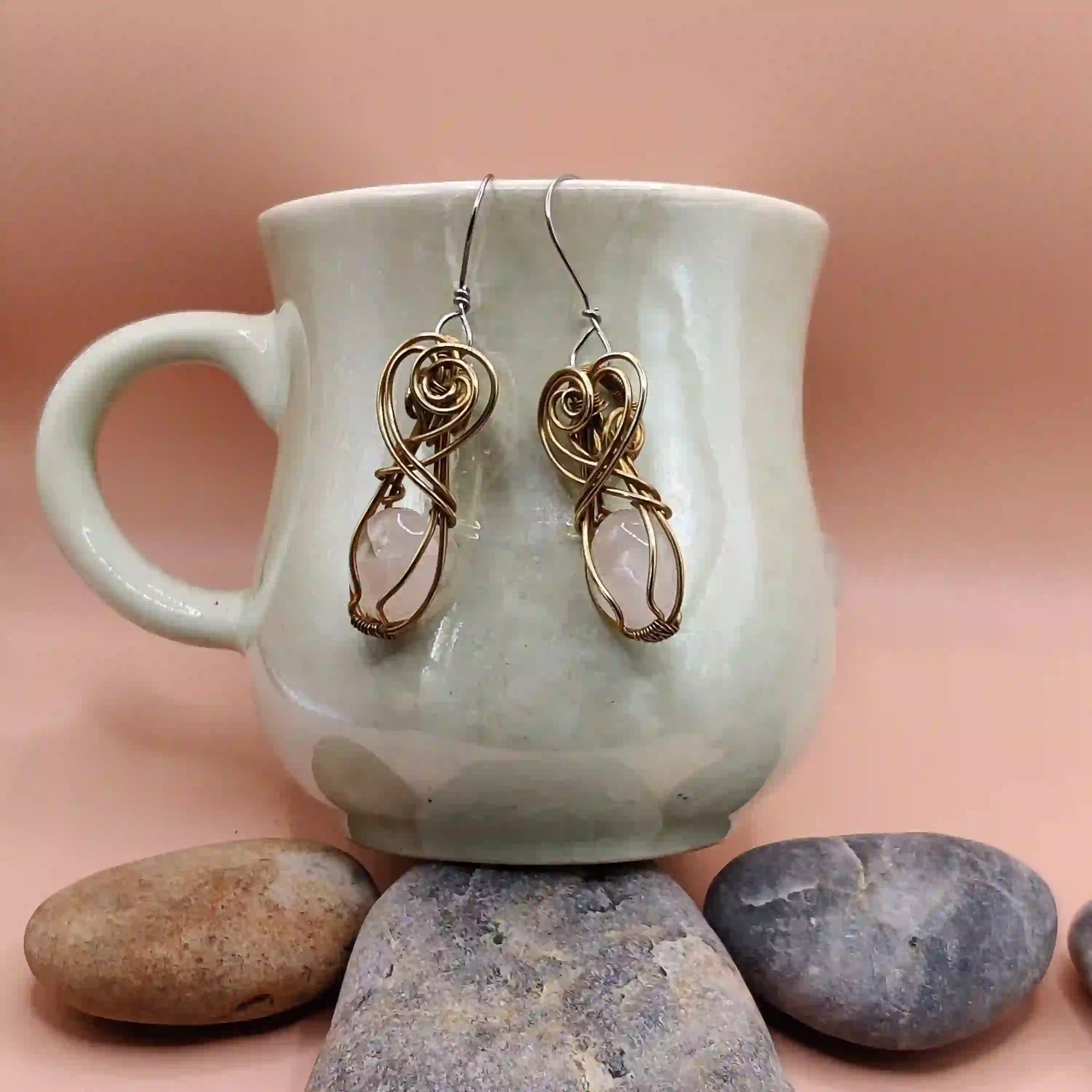 Aaravi Rose Quartz Earrings By Sanguine Aura Handcrafted Jewellery