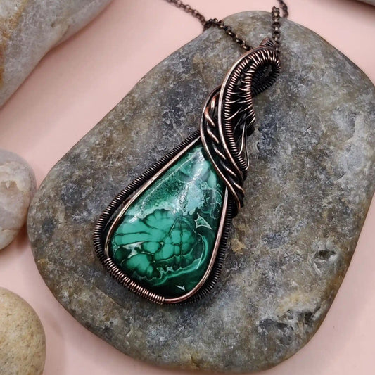 made with natural malachite and real copper by sanguine aura handcrafted jewellery india