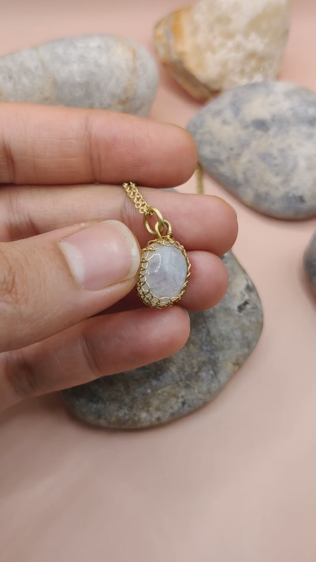 Meera - Rainbow Moonstone Necklace 003 By Sanguine Aura Handcrafted Jewellery