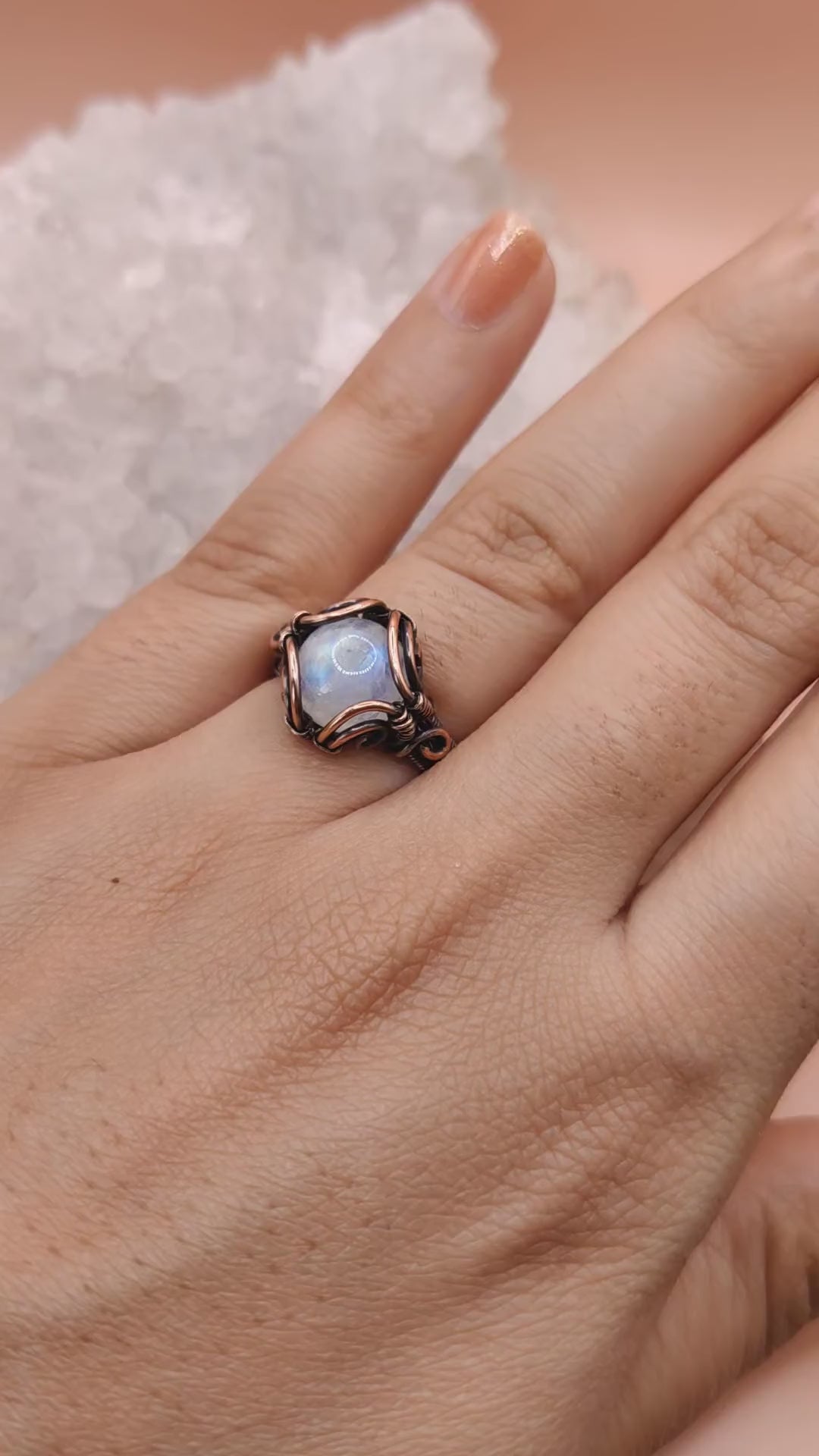 Charlotte- Rainbow Moonstone Ring By Sanguine Aura Handcrafted Jewellery