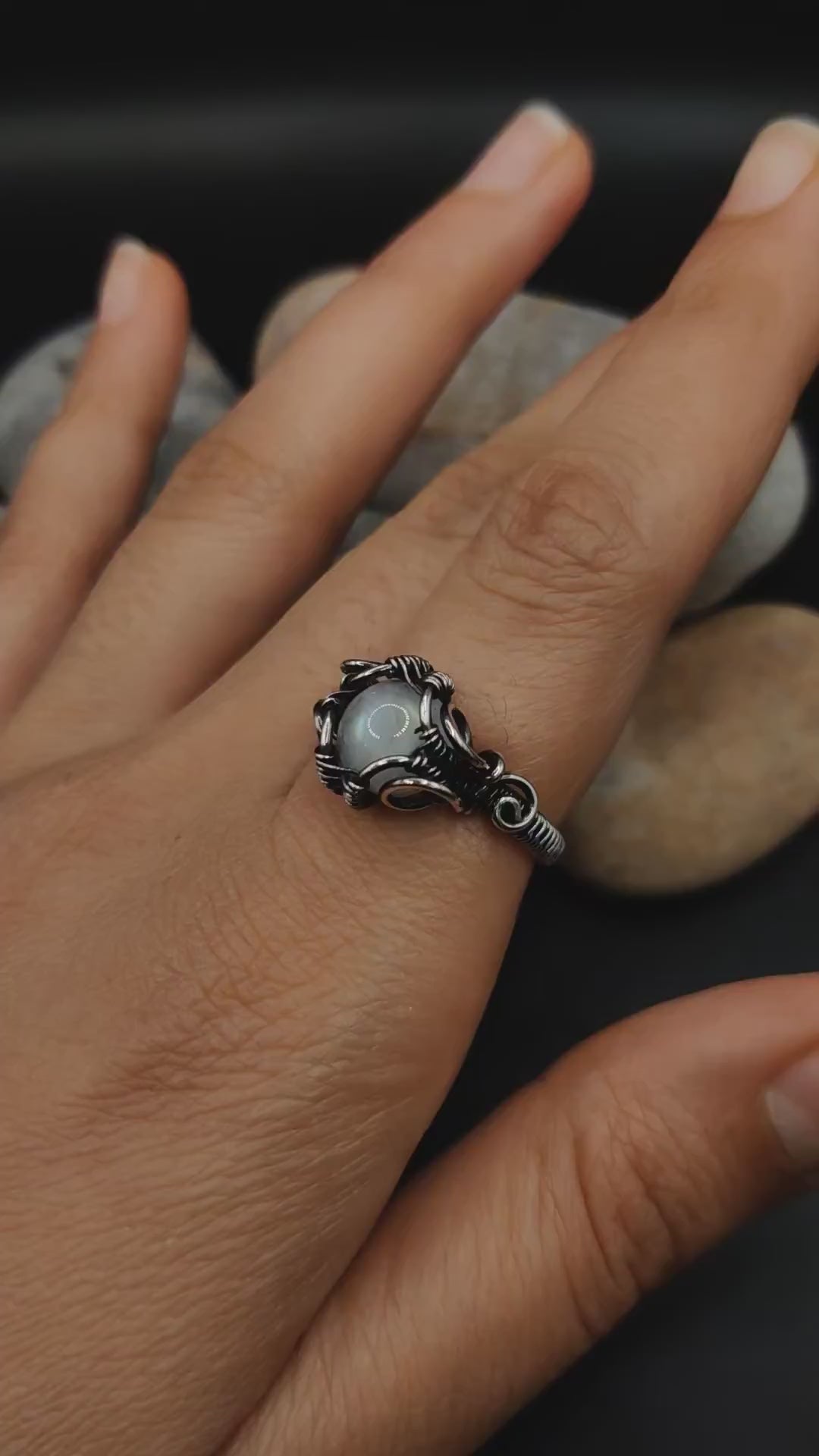 Anya - Rainbow Moonstone Ring SA1 By Sanguine Aura Handcrafted Jewellery