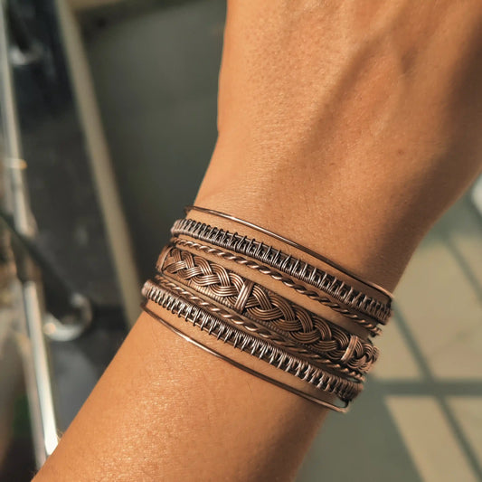 srestha, pure oxidized copper multilayered bangle handmade for spiritual and health benefits, for men and women