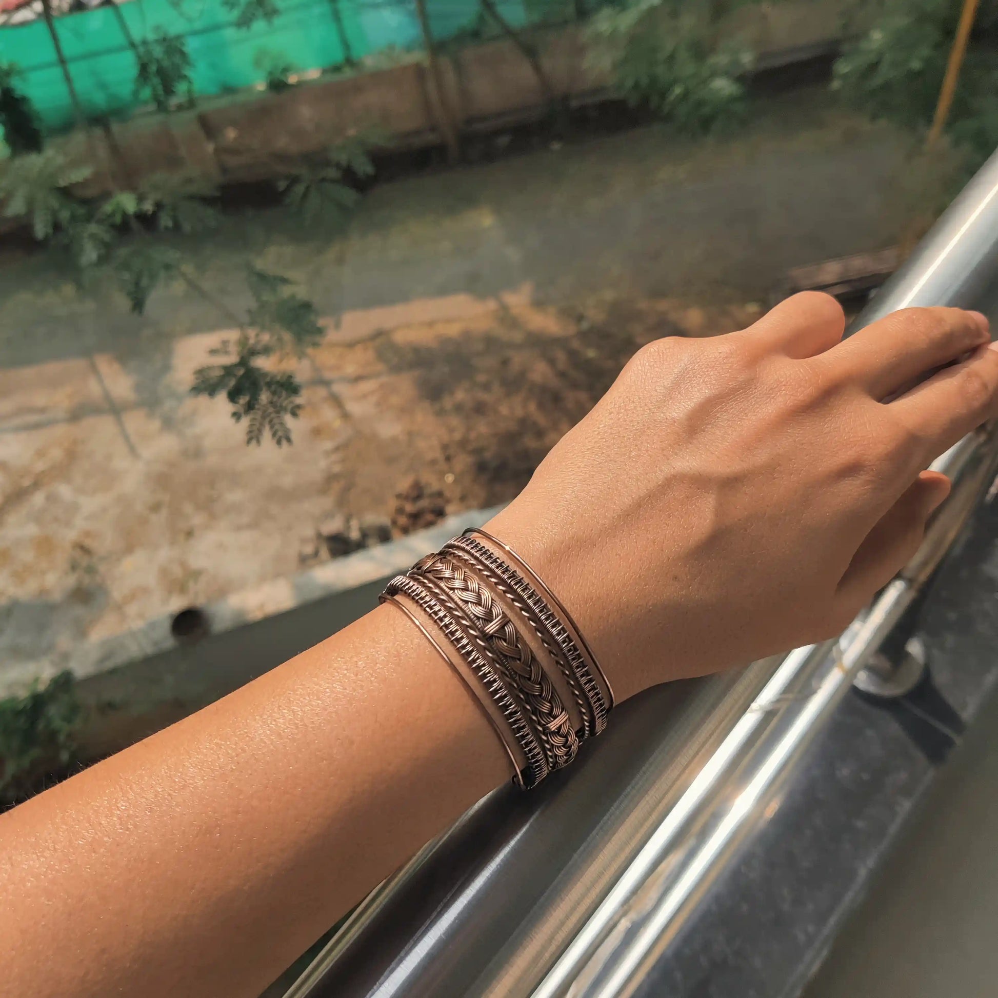 srestha, pure oxidized copper multilayered cuff bracelet handmade for spiritual and health benefits, for men and women