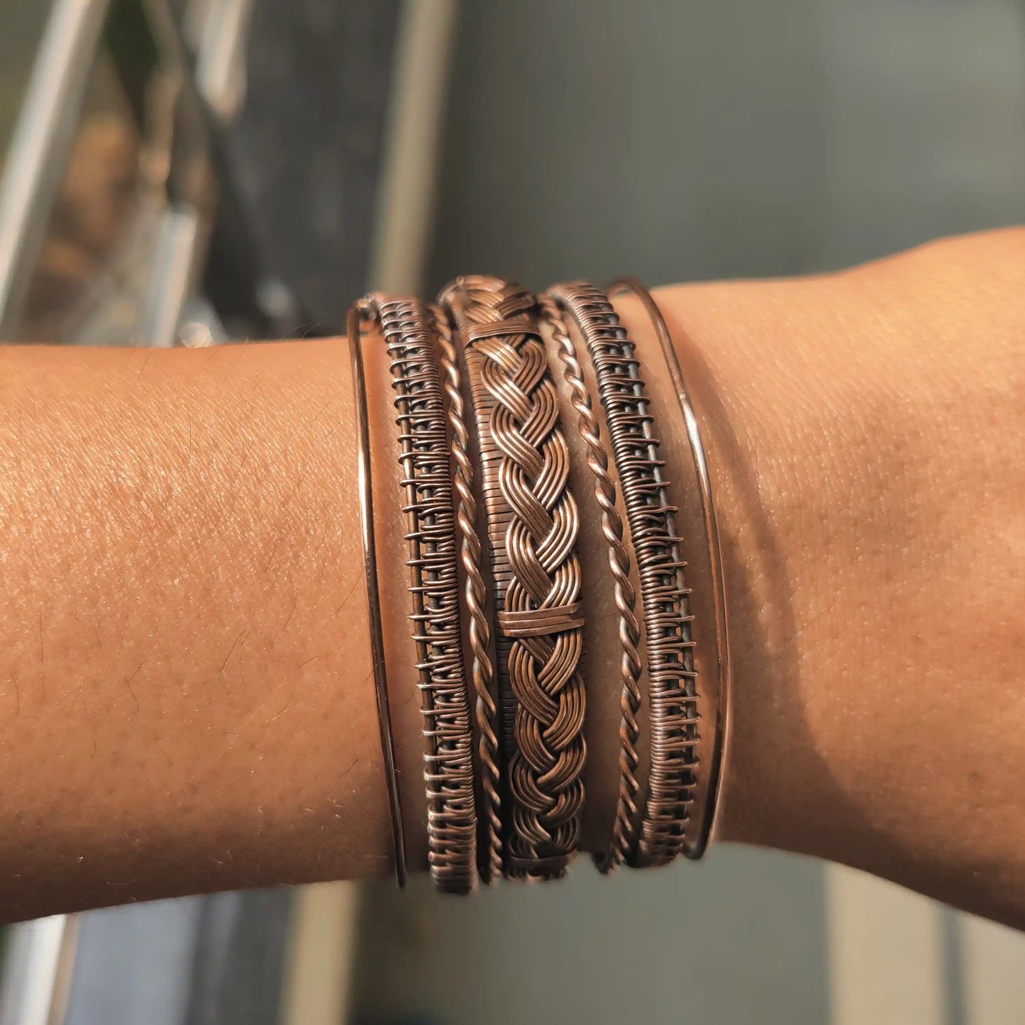 srestha, pure oxidized copper multilayered cuff kadha handmade with anti-ageing benefits of copper by sanguine aura handcrafted jewellery, pune