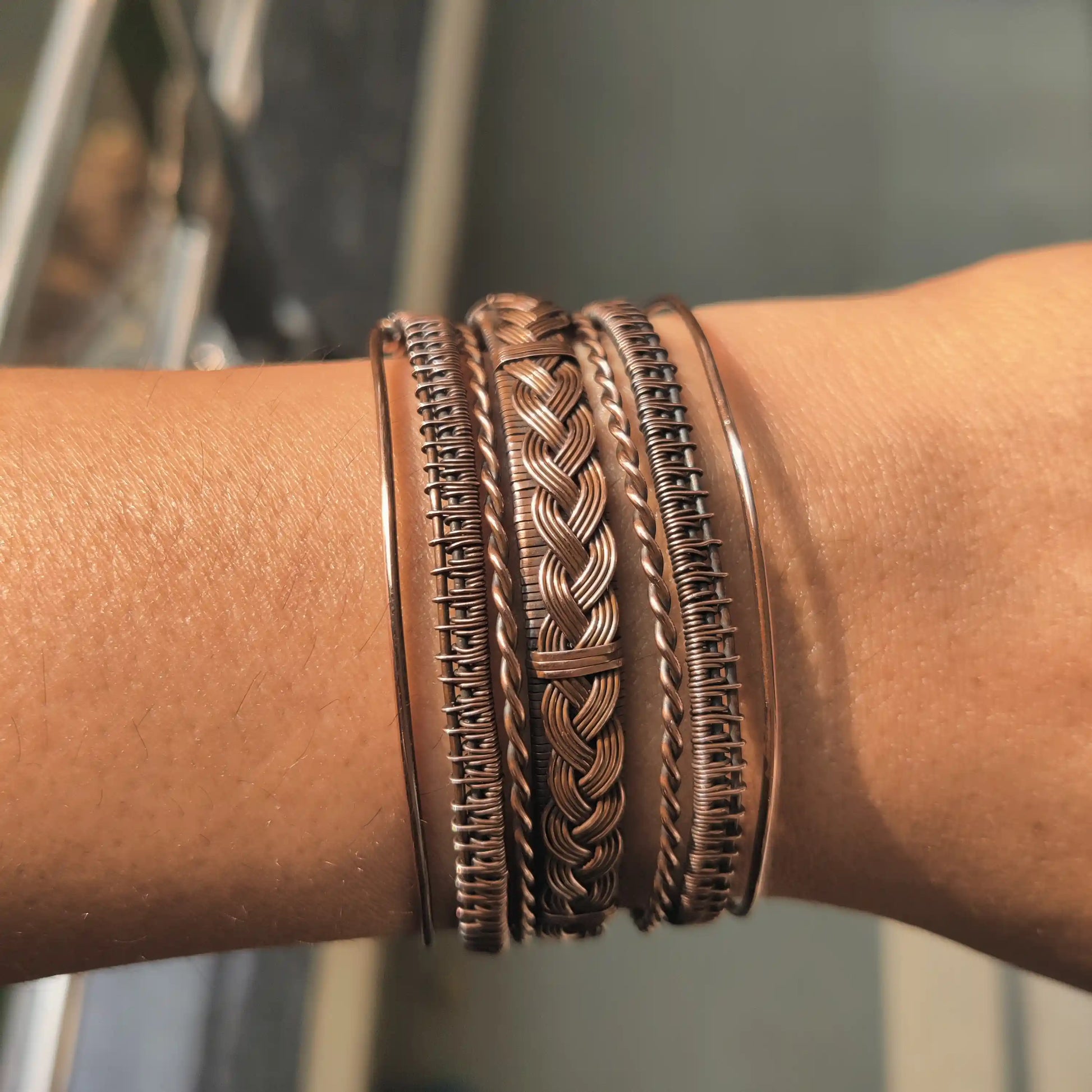 srestha, pure oxidized copper multilayered cuff kadha handmade with anti-ageing benefits of copper by sanguine aura handcrafted jewellery, pune