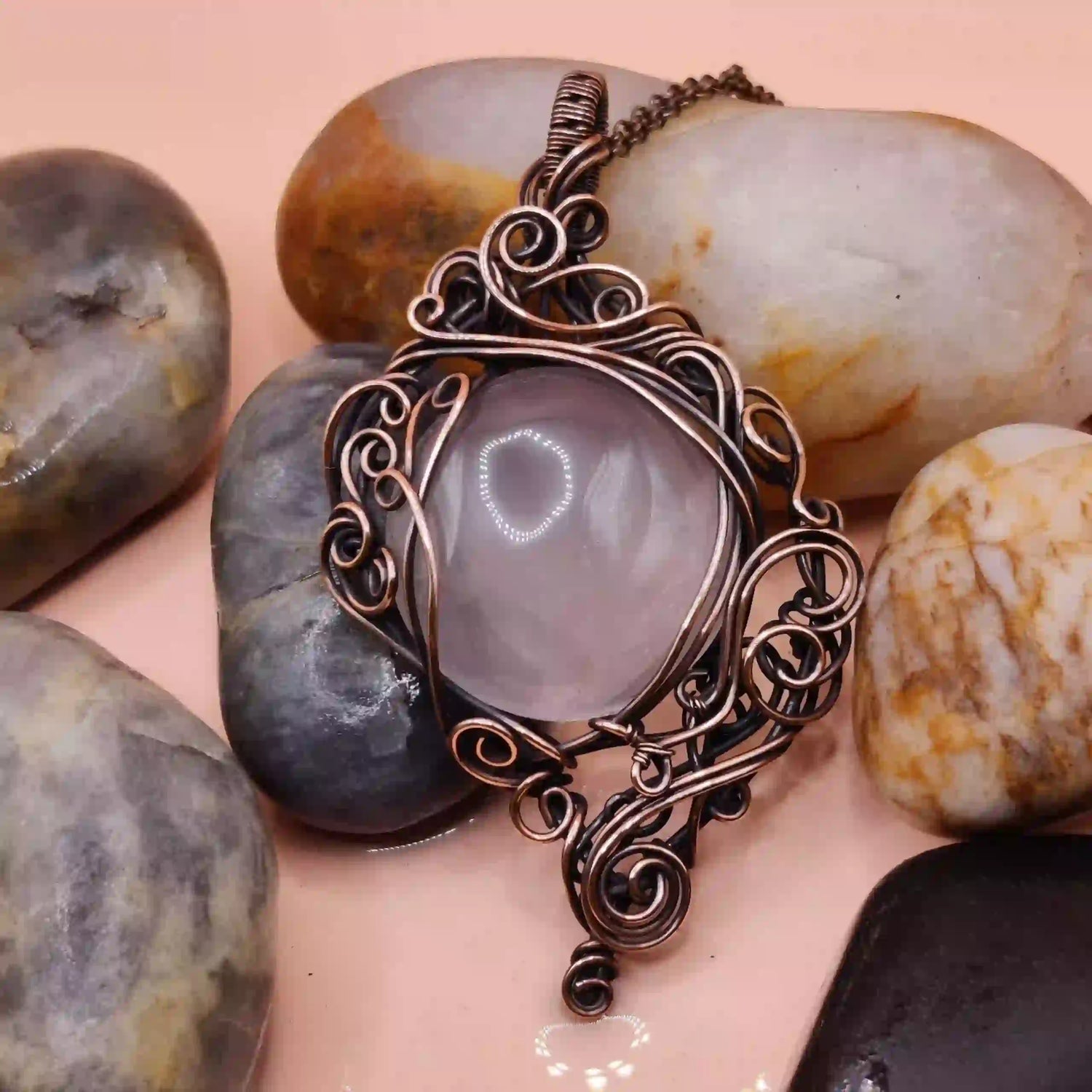 Hiya – Rose Quartz Necklace Designed By Sanguine Aura Handcrafted Jewellery