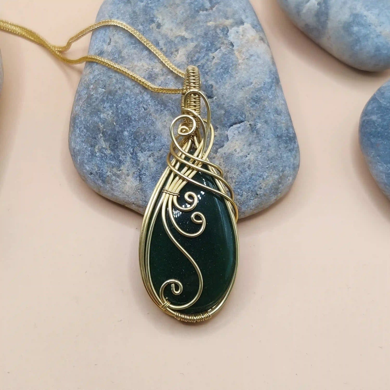 Runi - Aventurine Necklace in Brass Designed By Sanguine Aura Handcrafted Jewellery