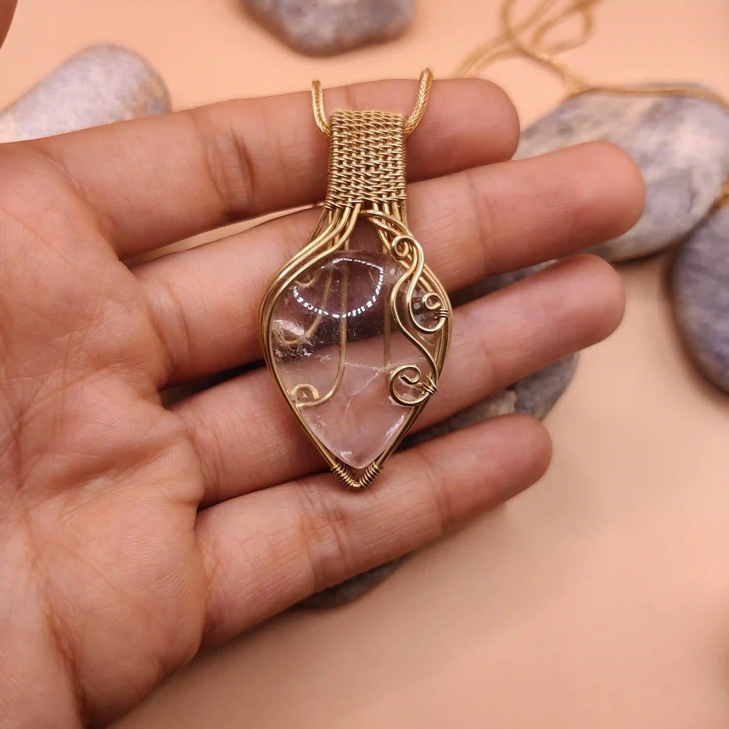 Trisha - Clear Quartz Necklace Designed By Sanguine Aura Handcrafted Jewellery