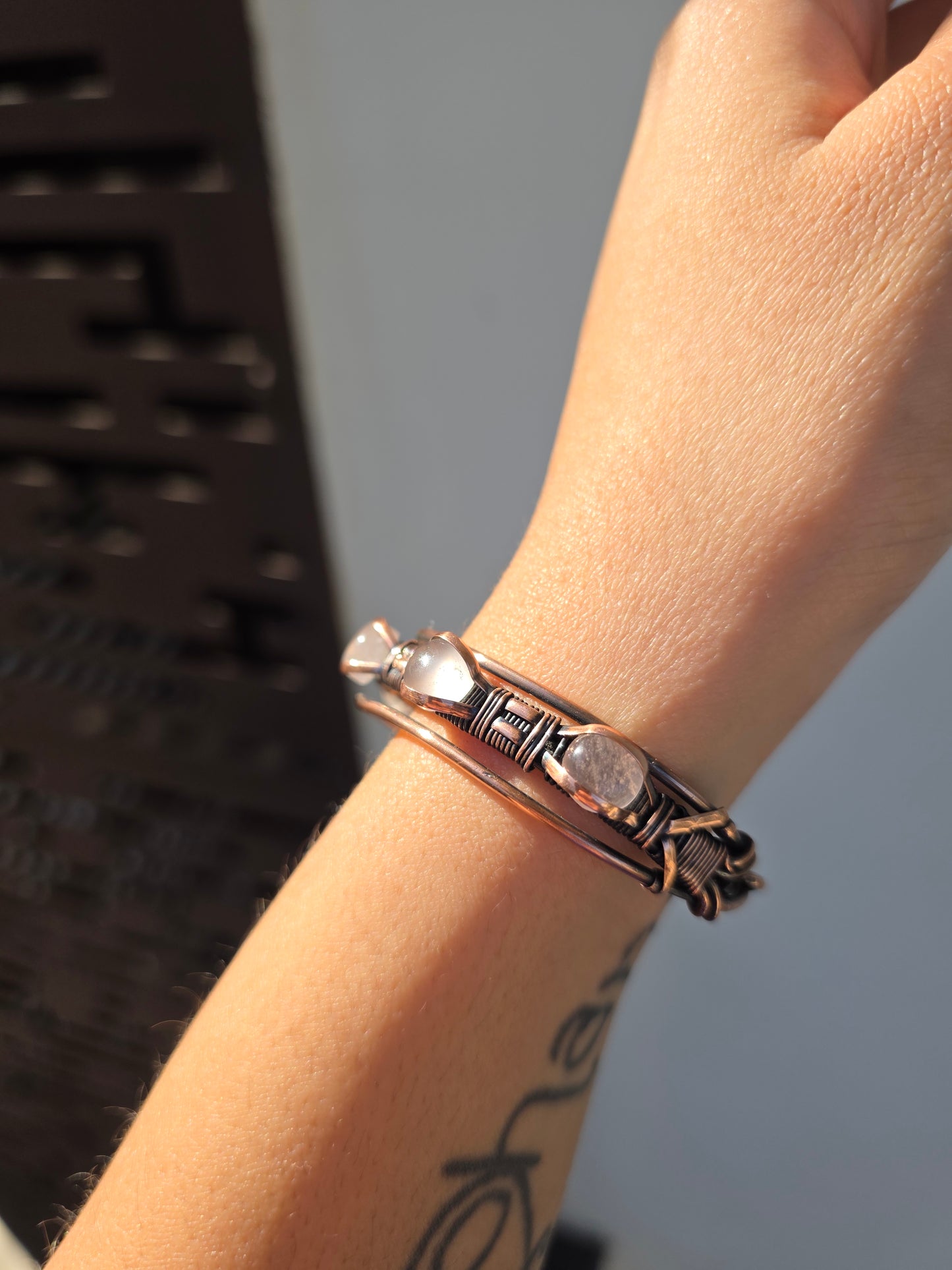 Kashvi - Rose Quartz Copper Cuff Bracelet