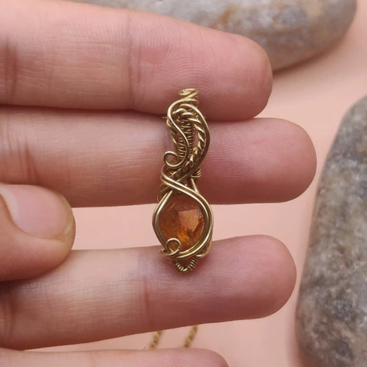 Aadhini rough natural dark citrine necklace in brass made in India by sanguine aura handmade jewellery