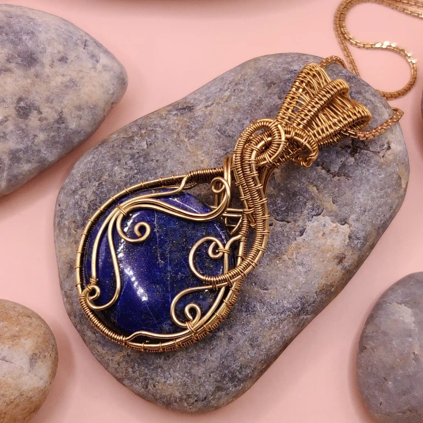 Aadhya 003 Lapis lazuli locket in brass made by sanguine aura jewelry, Bharat