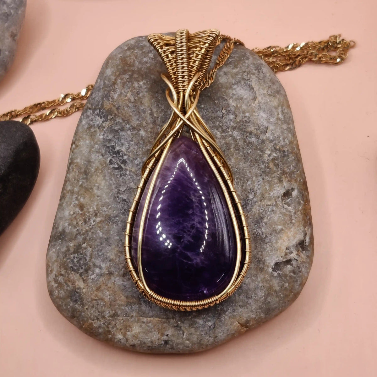 Aadhya Amethyst Brass Locket 001 made by sanguine aura handcrafted Jewellery, made in India.