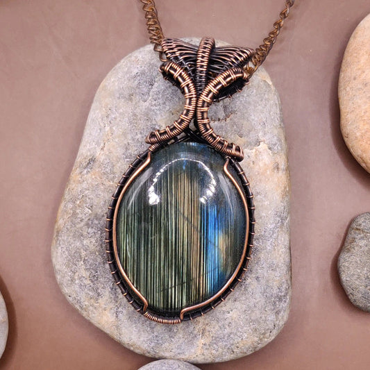 pure copper jewellery with high quality labradorite designed and made by sanguine aura handmade jewellery