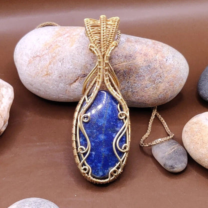 Aadhya lapis lazuli gold tone brass pendant 005 made by sanguine aura with genuine authentic crystal