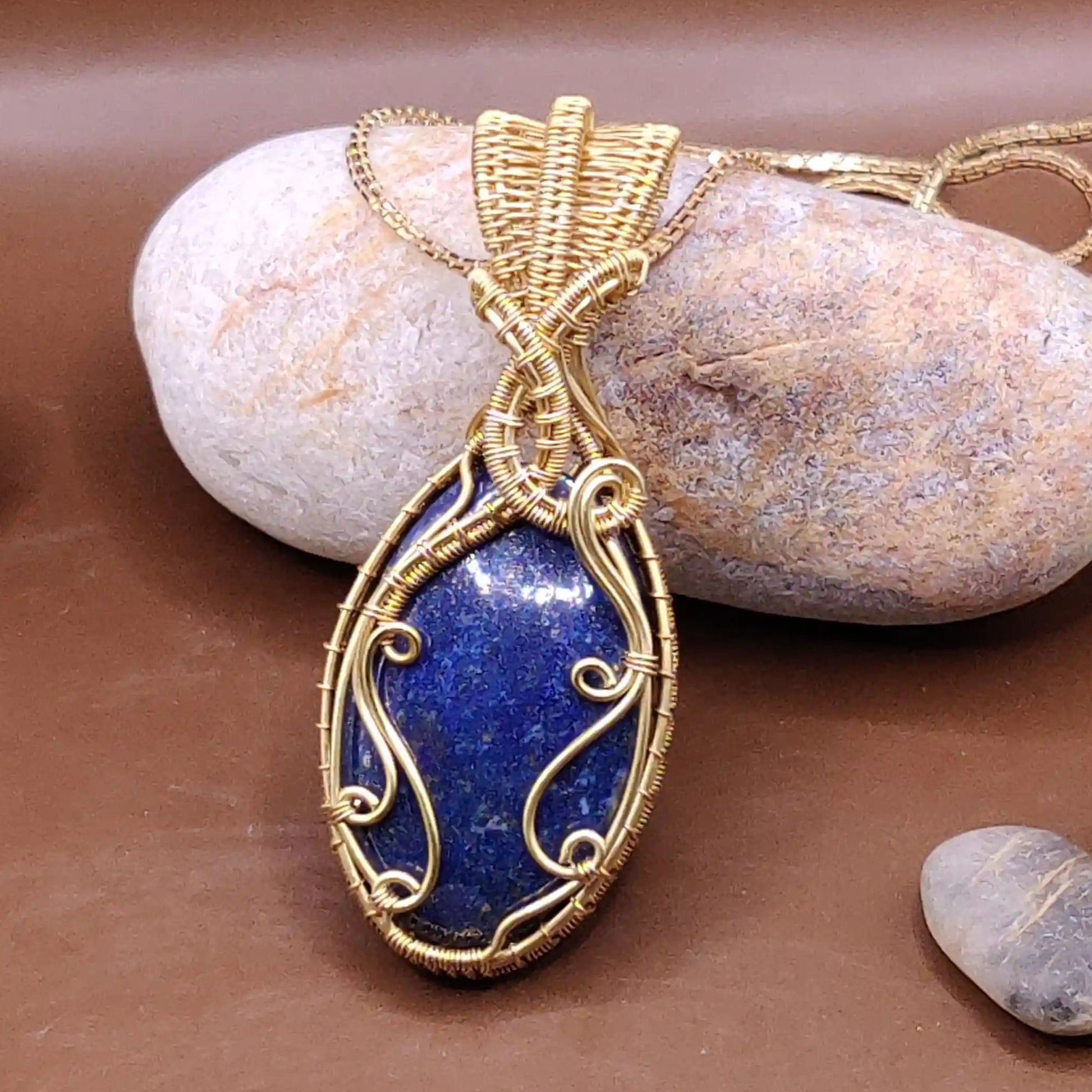 Aadhya lapis lazuli brass pendant 006 made with natural authentic crystals by sanguine aura handmade jewellery, India 