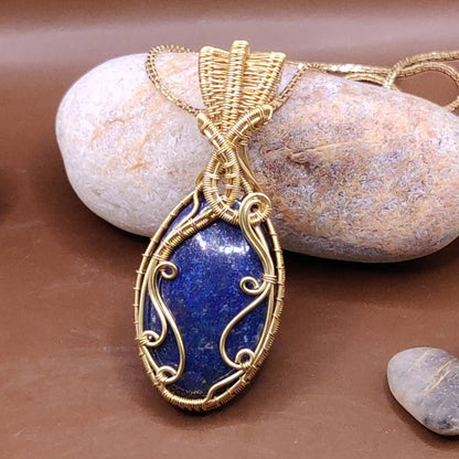 Aadhya lapis lazuli brass pendant 006 made with natural authentic crystals by sanguine aura handmade jewellery, India 
