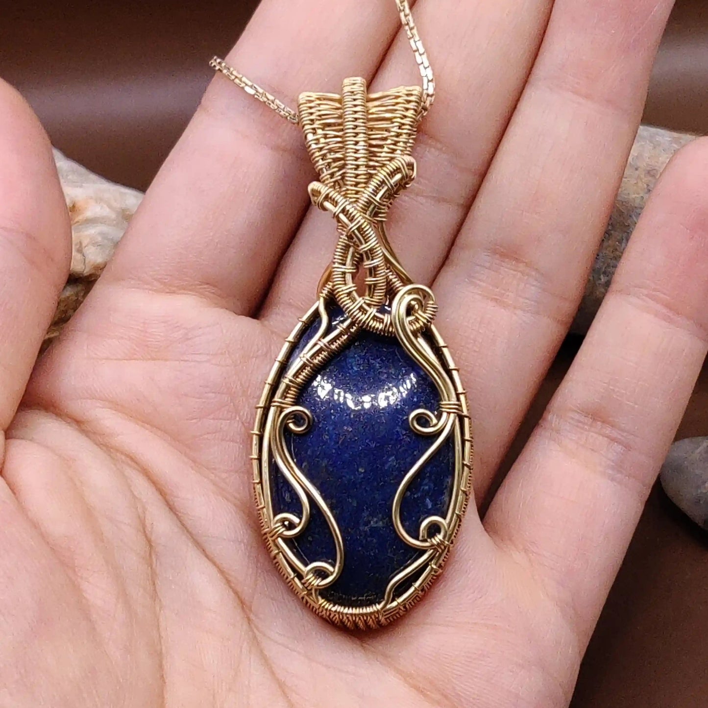 Aadhya lapis lazuli brass pendant 006 in hand made by sanguine aura handmade jewellery, Bharat