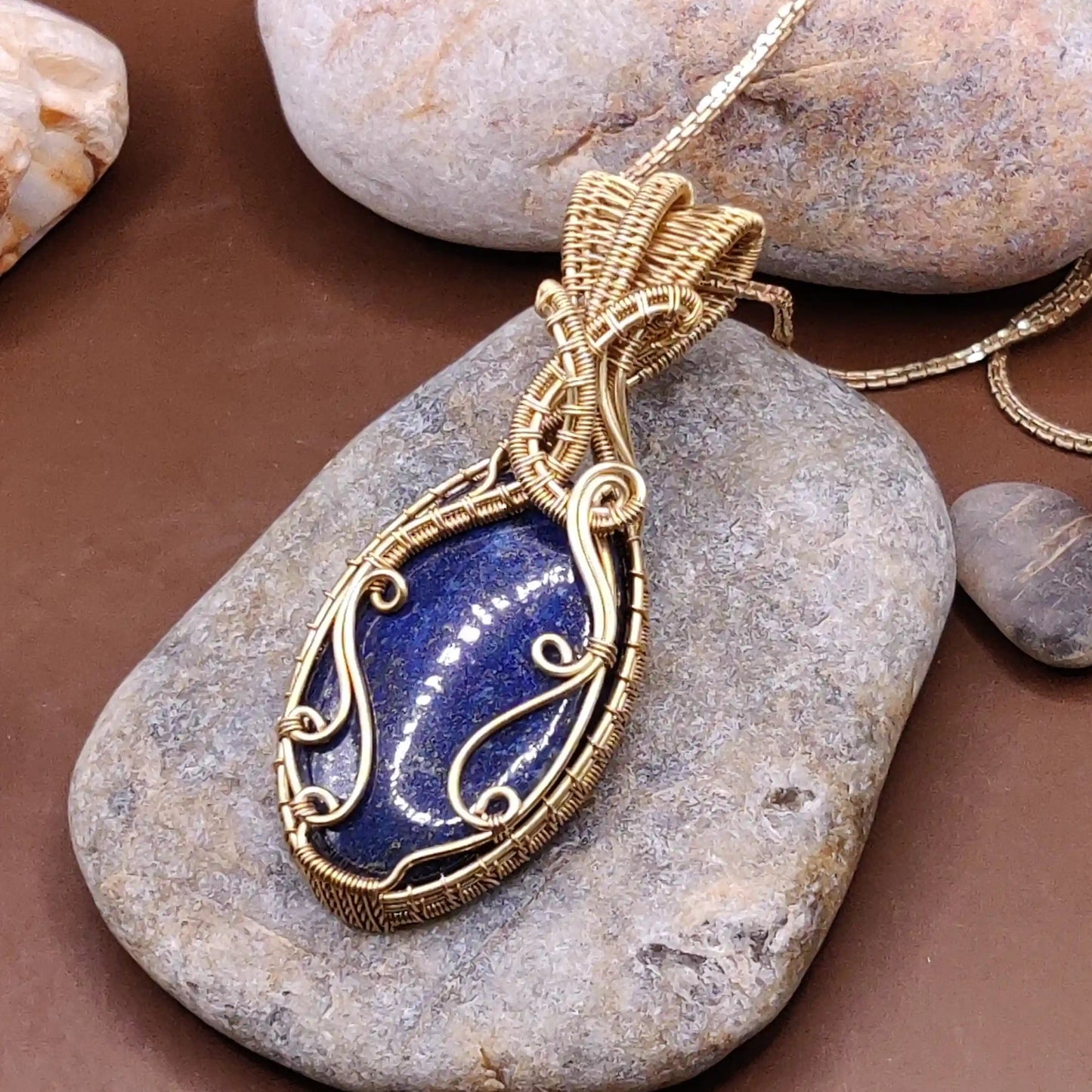 Aadhya lapis lazuli gold tone brass pendant 006 made by sanguine aura handcrafted jewelery, India 
