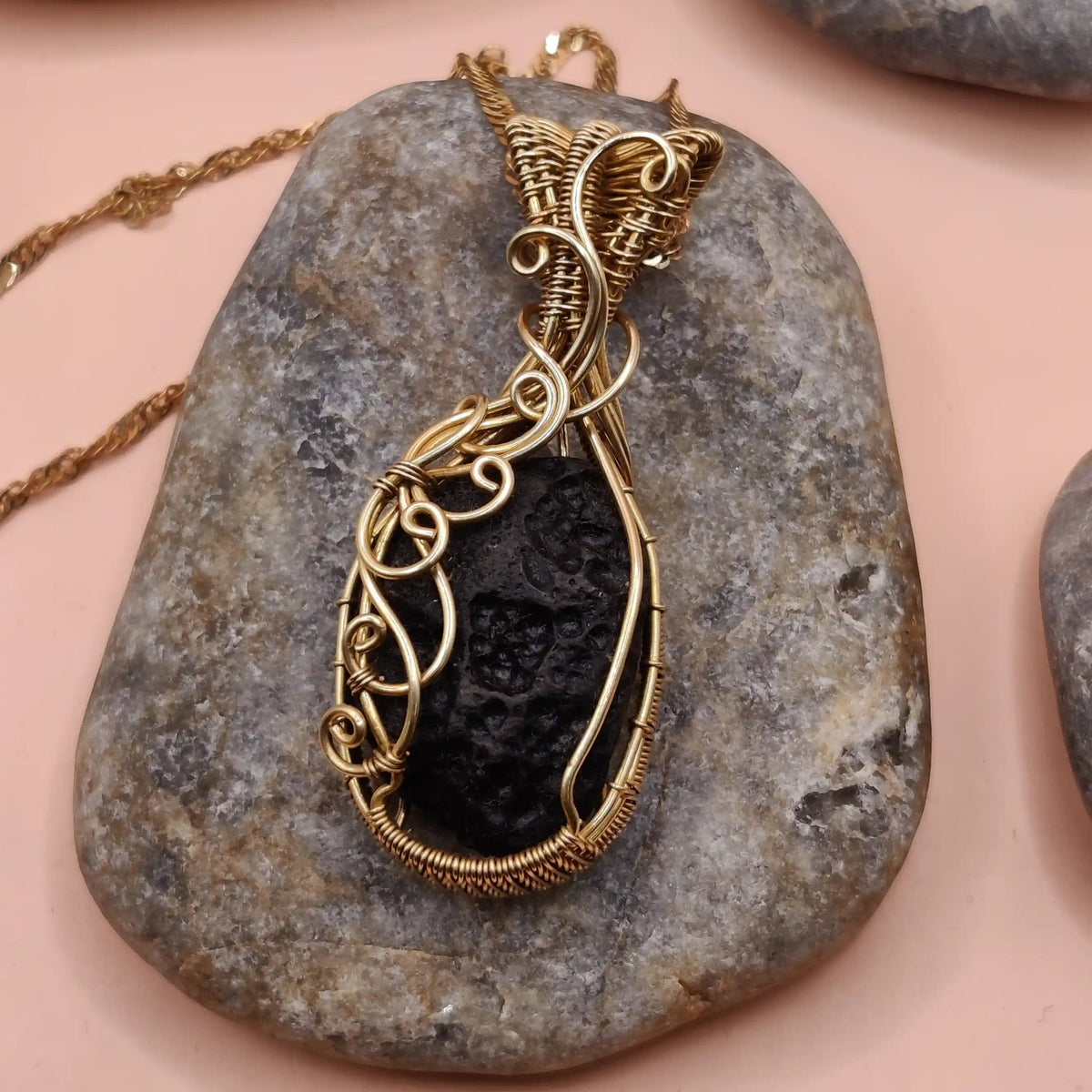 Aadhya raw tektite pendant 006 in brass made in India by sanguine aura