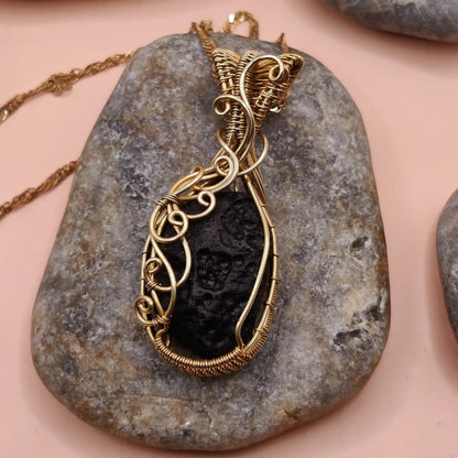Aadhya raw tektite pendant 006 in brass made in India by sanguine aura