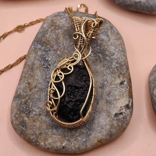 Aadhya raw tektite pendant 006 in brass made in India by sanguine aura