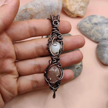 Aaloka - White Moonstone and Peach Moonstone Necklace SA3 By Sanguine Aura Handcrafted Jewellery
