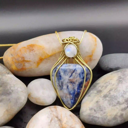 Advithi- Sodalite And Rainbow Moonstone Necklace By Sanguine Aura Handcrafted Jewellery