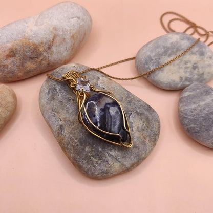 Advithi - Sodalite and Cubic Zirconia Necklace In Brass By Sanguine Aura Handcrafted Jewellery