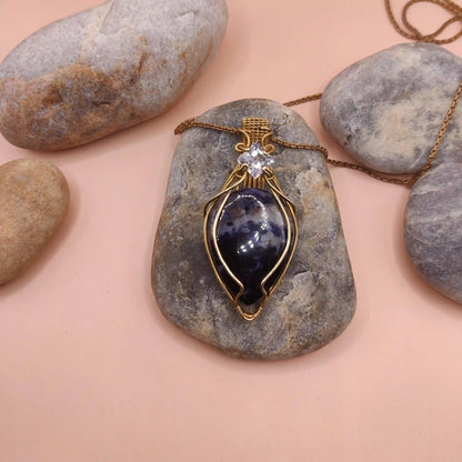 Advithi - Sodalite and Cubic Zirconia Necklace In Brass SA2 By Sanguine Aura Handcrafted Jewellery