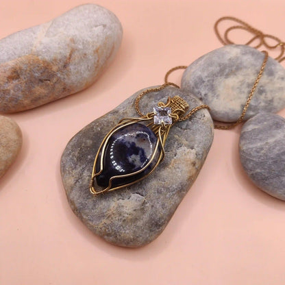 Advithi - Sodalite and Cubic Zirconia Necklace In Brass SA1 By Sanguine Aura Handcrafted Jewellery