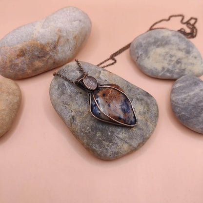 Advithi - Sodalite and Rose Quartz Necklace SA1 By Sanguine Aura Handcrafted Jewellery