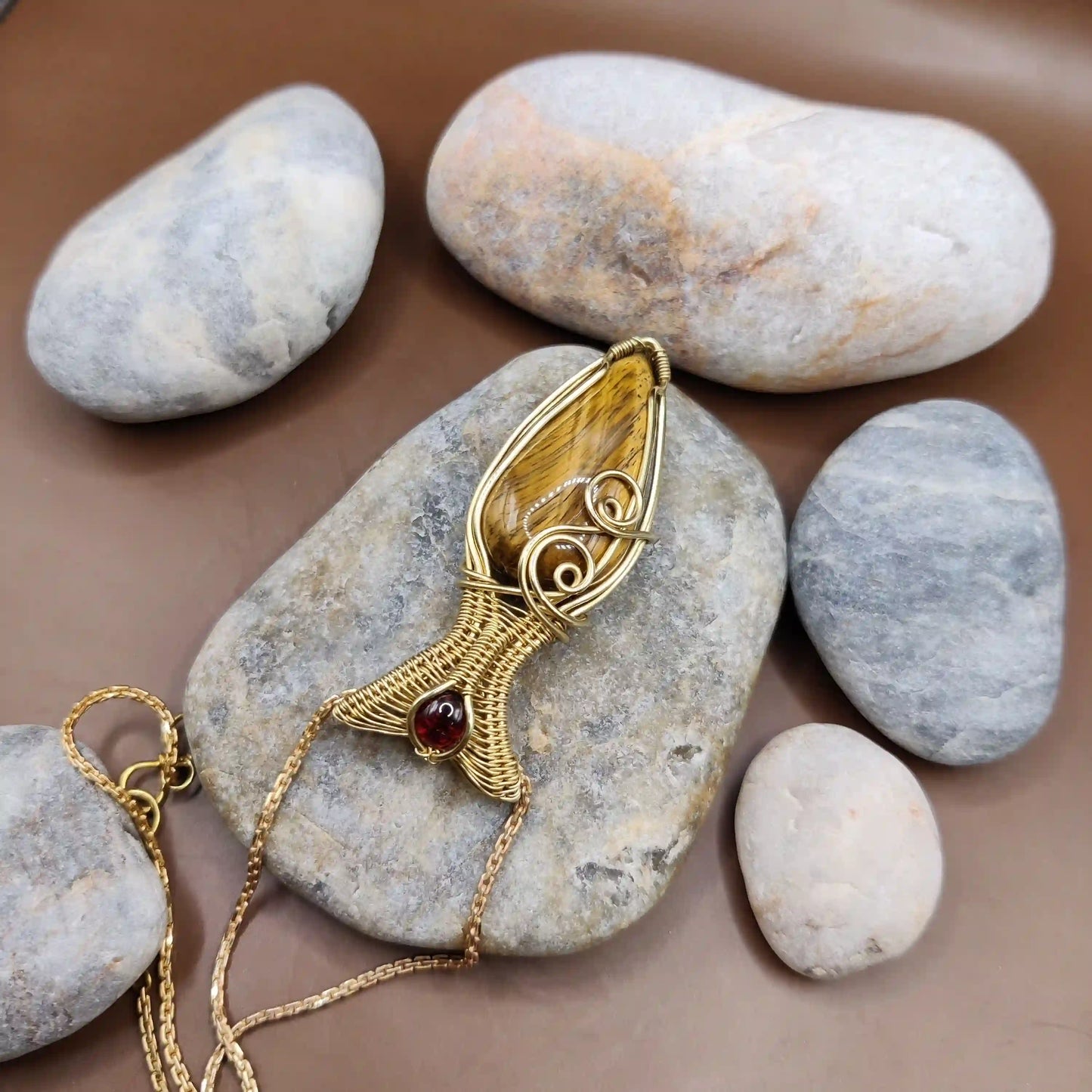 Advithi - Tiger's Eye and Garnet Necklace 001 SA1 By Sanguine Aura Handcrafted Jewellery