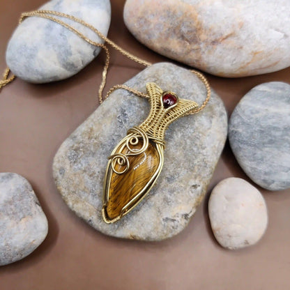 Advithi - Tiger's Eye and Garnet Necklace 001 SA2 By Sanguine Aura Handcrafted Jewellery