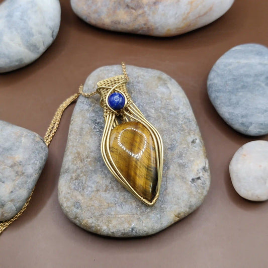 Advithi - Tiger's Eye and Lapis Lazuli Necklace By Sanguine Aura Handcrafted Jewellery. Healing Benefits of Tiger's Eye and Lapis Lazuli - Strength, clarity, wisdom, peace.