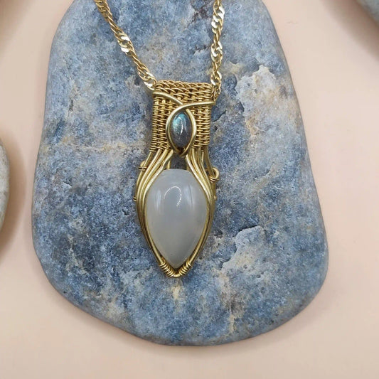 Advithi - White Moonstone and Labradorite Necklace By Sanguine Aura Handcrafted Jewellery