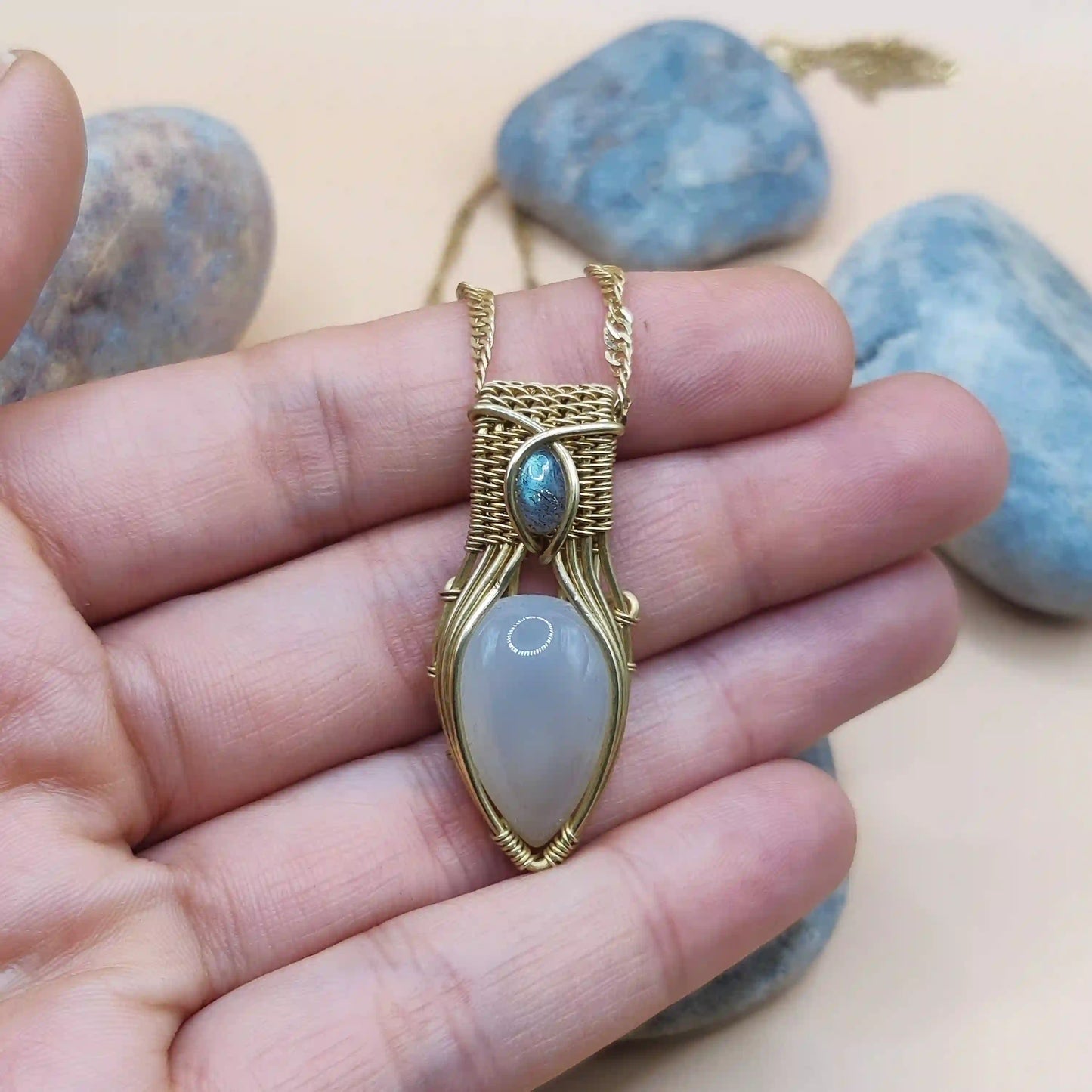 Advithi - White Moonstone and Labradorite Necklace SA2 By Sanguine Aura Handcrafted Jewellery